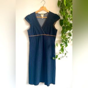 Hippie cowgirl - light weight faux blue jean dress with gold stitching details.